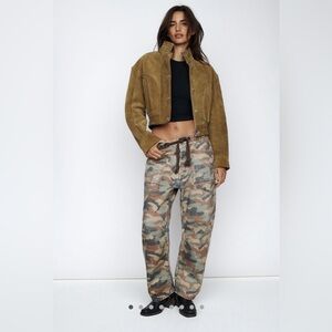 Free People we the Free Moxie pull on barrel jeans in camouflage